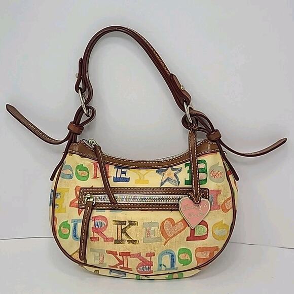 Dooney & Bourke Handbags - VTG Dooney & Bourke Logo Graffiti Pochette rainbow purse handbag 10" X 7"